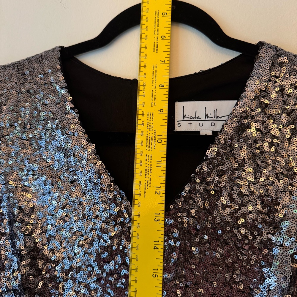 Nicole Miller Elegant Silver Black Sequin Dress Evening Occasion Date 0012 - Picture 7 of 15